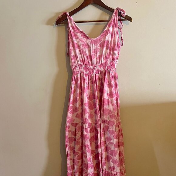 LIKE NEW - 100% Cotton Gauze Tie Strap Maxi Dress - Pink Print - Picture 5 of 5